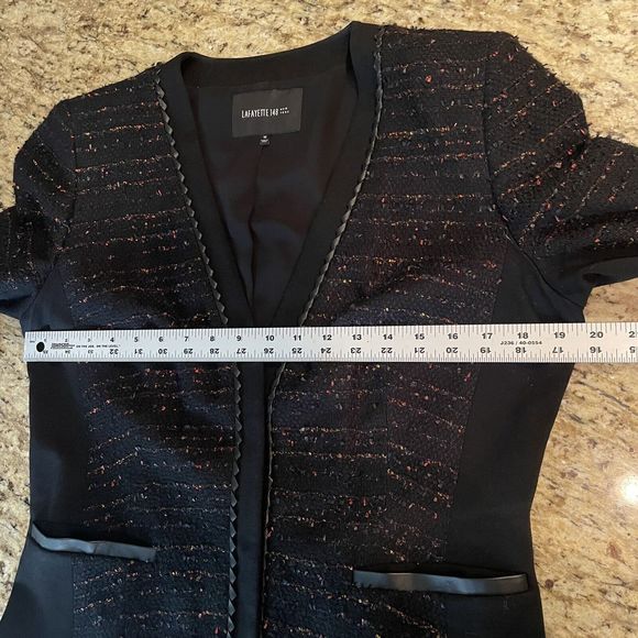 Lafayette 148 New York Black Textured Tweed Snap Up Blazer Jacket 10 Classic - Picture 9 of 10